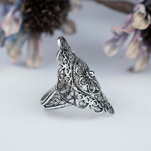 Filigranist 925 Sterling Silver Artisan Made Handcrafted Lace Embroidery Filigree Art Women Cocktail Statement Ring - style: Daisy