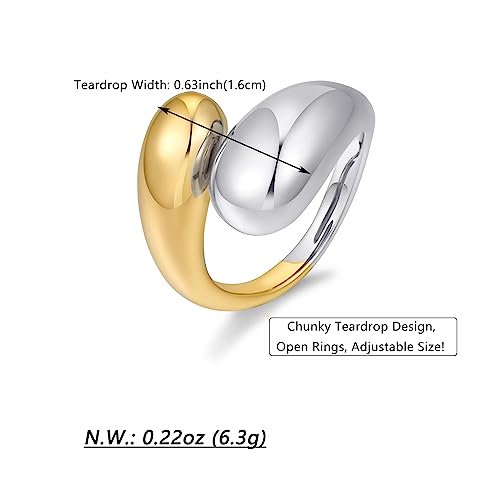 WOWORAMA Chunky Open Rings for Women Gold Silver Adjustable Dome Teardrop Rings Bold Thick Statement Rings Simple Stackable Band Rings - color: Two-Tone Teardrop Ring
