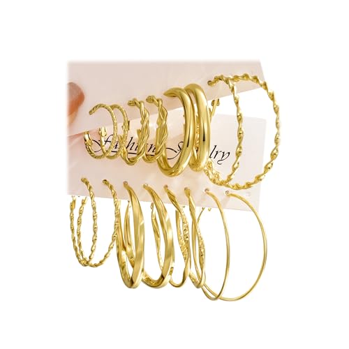 42 Pairs Gold Hoop Earrings Set for Women, Hypoallergenic Multipack Small to Chunky Hoops, Pearl & Twisted Trendy Earrings for Everyday Wear & Mothers Day Gifts - color: Gold-Big hoops-8 pairs