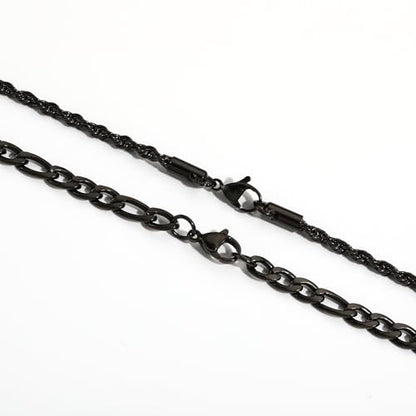 Layered Stainless Steel Chain Necklaces for Men Boys, 2Pcs Cuban Link/Rope/Herringbone Chains Jewelry Gifts, 16 "/18 ", 18 "/20 ", 20 "/22 ", 22 "/24 " - color: Black, size: 22IN/24IN, style: Figaro/ Rope Chain Set
