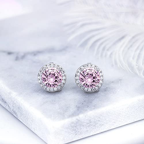 YOQUCOL 8MM Cubic Zirconia Crystal Clip On Stud Earrings Round Non Pierced Earrings for Women - color: Pink