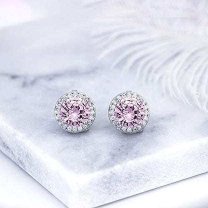 YOQUCOL 8MM Cubic Zirconia Crystal Clip On Stud Earrings Round Non Pierced Earrings for Women - color: Pink