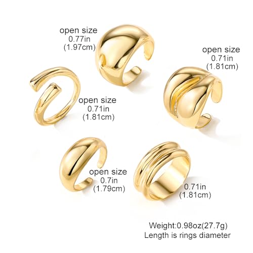 Chunky Rings for Women Non Tarnish 14k Stackable Dome Statement Rings Sets Vintage Dainty Knuckle Open Midi Finger Rings Jewelry Pack Gifts - style: 6PCS