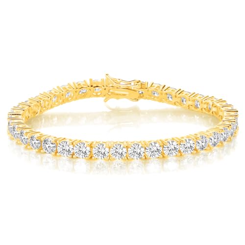 Gemsme 18K Yellow Gold Plated Tennis Necklace/Bracelet/Earrings/3 Row Ring Sets Pack of 4 - color: Yellow Gold