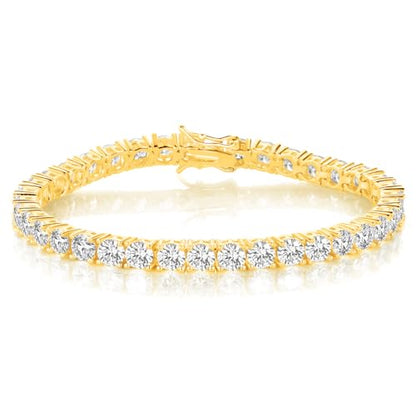 Gemsme 18K Yellow Gold Plated Tennis Necklace/Bracelet/Earrings/3 Row Ring Sets Pack of 4 - color: Yellow Gold