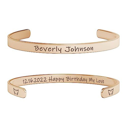 Custom Cuff Bracelets - Double Side Engraved - Personalized Gifts for Women - color: Rose Gold