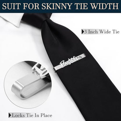 HAWSON Father of the Bride and Groom Tie Clip Best Man Skinny Stainless Steel Marriage Tie Bar Wedding Gift for Man - style: 2.2''-BESTMEN
