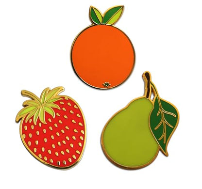 Novel Merk Fruit Lemon, Strawberry, or Orange Appreciation Lapel Pin, Hat Pin & Tie Tack Set with Clutch Back - style: 3-Mixed Orange, Strawberry, & Pear