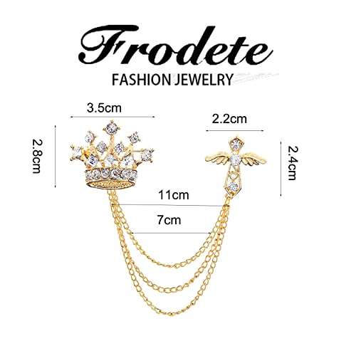 Collar Chain Pin for Men and Women - Hanging Tassel Brooch Lapel Pin for Business Suits - Bar Pin With Long Chain - Gifts - color: H: crown gold