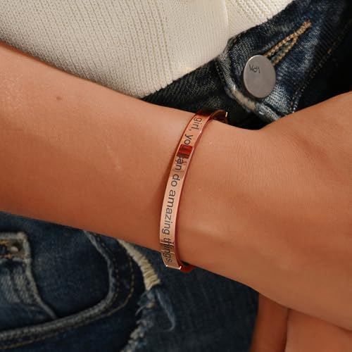 Inspirational Christian Bracelet for Women, Oval Engraved Bible Verse Love Bangle Cuff, Faith Scripture Jewelry, Religious Encouragement Gift for Mom Daughter Sister Friend - color: Beautiful g, you can do amazing things.-Oval Bangle Rose Gold