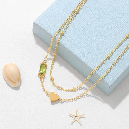 Birthstone Anklet with Heart Charm Layer Ankle Bracelet for Women, 14K Gold Plated Adjustable Chain Stackable Trendy Jewelry Gift for Her, Mom, Friend, Wife - style: 8-August