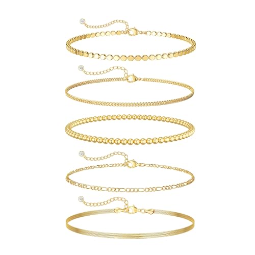 NECOCY Gold Bracelets Sets for Women Waterproof | Non Tarnish Gold Plated Cuban Paperclip Link Chain Stackable，Trendy Jewelry Accessories Gifts for Women - style: 6Pcs BRACELET SET-05