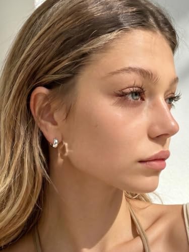 Bestyle Gold Huggies Earrings for Women Hypoallergenic 925 Sterling Silver Post Huggie Hoop Earrings Thick Lightweight Small Hoop Earrings 8/10/12/14mm - color: Silver, size: 8mm