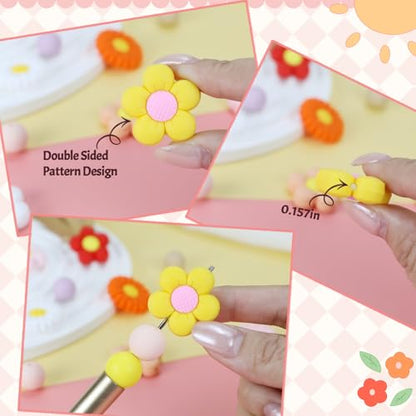 12pcs Flowers Silicone Focal Beads for pens | Focal Beads for Keychain Making,Pens,Bracelet,Necklace Crafts,Bulk Silicone Beads for DIY（Flowers） - color: Flowers