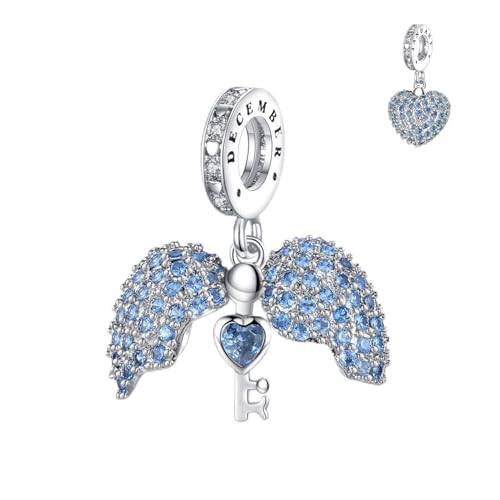 Annmors Birthstone Charms for Bracelet 925 Sterling Silver Charms fit Bracelet Necklace Dangle with 5A Cubic Zirconia Christmas Valentine Mother's Day Gift for Women - color: 12-December-Blue Zircon