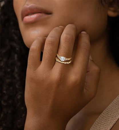 iF YOU Gold Rings for Women Non Tarnish, Dainty 14K Gold Plated Stackable Cubic Zirconia Knuckle Ring Set, Trendy Statement Promise Wedding Bands Stacking Engagement Rings Size 6 7 8 9 10