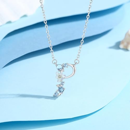 VIKI LYNN Initial Necklace for Women 925 Sterling Silver Initial A to Z Letter Pendant Necklace with Blue Flower Cubic Zirconia Birthday Engagement Gift for Women,Mom, Couple - style: Letter P