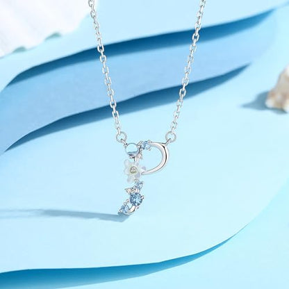 VIKI LYNN Initial Necklace for Women 925 Sterling Silver Initial A to Z Letter Pendant Necklace with Blue Flower Cubic Zirconia Birthday Engagement Gift for Women,Mom, Couple - style: Letter P