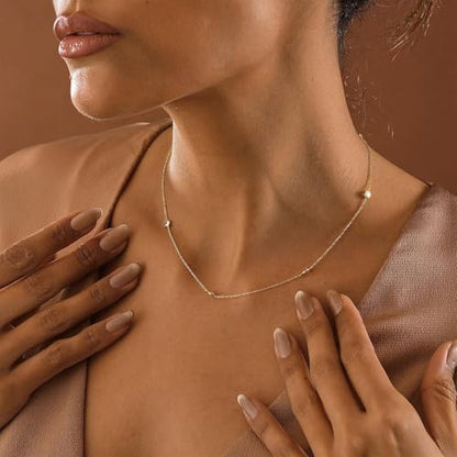Dainty Silver Gold Necklaces for Women Cute Station Choker Simulated Diamond Necklace Simple Layering CZ Necklace Trendy Jewelry Gifts - color: Silver, style: 5pcs Round CZ-Cable Chain
