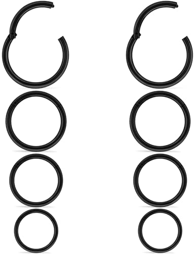 20G 18G 16G 14G 12G 10G Surgical Steel Hinged Clicker Segment Nose Rings Hoop Lip Rings Helix Cartilage Daith Tragus Sleeper Earrings Body Piercing for Women Men 6mm 8mm 10mm 12mm 14mm 16mm - color: Black-14G（1.6mm)-Inner Diameter: 8mm 10mm 12mm 14mm