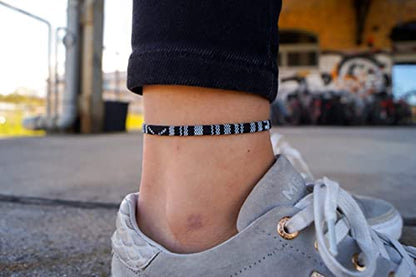 Made by Nami Surfer Anklet for Men and Women Waterproof and Adjustable Surfer Ankle Bracelet String Ankle Bracelet Beach Accessory for Ethnic Hippie Style - color: Black