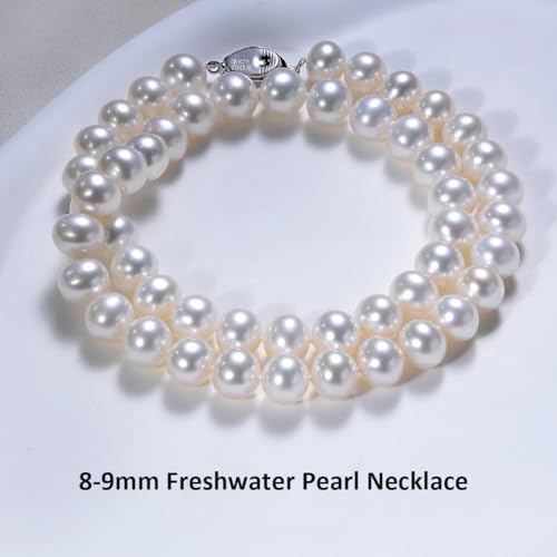 White Genuine Freshwater Cultured Pearl Necklace For Women And Men | Full Sizes from 3mm to 14mm Freshwater Pearls, AAA Grade & Above, A Love Gift Choice For Anniversaries And Birthdays - size: 8-9mm 18in