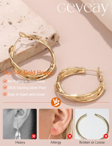 Gold Hoop Earrings for Women Hypoallergenic Lightweight Twisted Hoops Earrings Trendy Chunky Large Big Mobius Gold Earrings 30/40/50MM - color: 30MM Gold