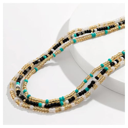 3Pcs/Set Boho Elastic Beads Waist Chains Jewelry Summer Beach Seed Beaded Belly Chain Jewelry Bikini Sexy Bead Waist Body Jewelry for Women - color: Blue