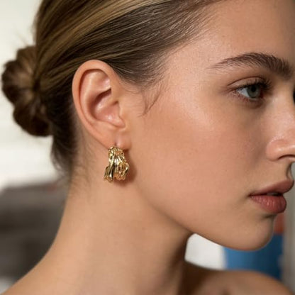 Earrings for Women, Saguine Chunky 14K Gold Plated Hoop Earrings Trendy | Chunky Earring, Big Large U-Shape Drop Twist Dangle Statement Stud Hoops Earrings, Jewelry for Women Gifts - style: C Chunky Earrings