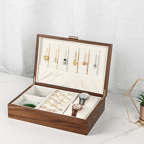 High-end Solid Wood Jewelry Storage Box Ladies Retro Wooden Necklace Jewelry Bracelet Watch Display Box Handmade Wedding Birthday Anniversary Jewelry Collection Box(Single layer) - size: single layer
