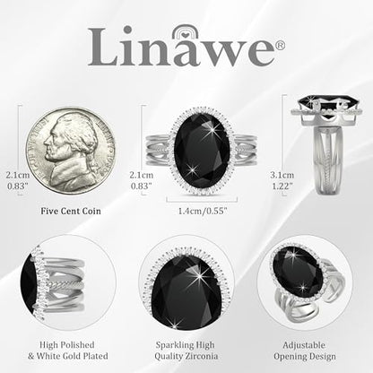 Linawe Costume Jewelry Adjustable Cocktail Ring for Women | Copper, Rhinestone, Cubic Zirconia, Oval, Fake Diamond, Crystal, Stone, Birthstone, Gemstone, Big, Chunky, Statement - color: White Black