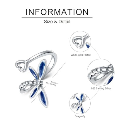 Dragonfly Toe Ring for Women 925 Sterling Silver Dragonfly/Butterfly/Cat/Paw Toe Rings Adjustable Open Ring for Women Christmas Jewelry Gift - color: Dragonfly