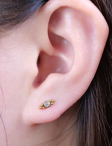 limerencia G23 Hypoallergenic 18g Flat Back Stud Earrings | F136 Implant Grade Titanium Pressfit Threadless Push Pop in Cartilage Helix Labret Lip Monroe Tragus Flat Back Piercing Studs - color: Deux Gold