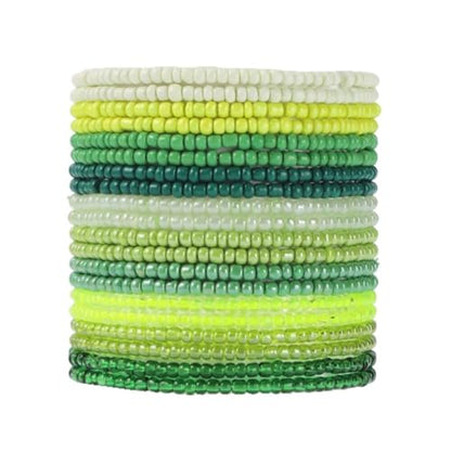 18Pcs Boho Stackable Beaded Bracelets for Women Colorful Handmade Multilayered Rice Beads Anklets Set Summer Beach Bohemian Jewelry Gift - color: Style 2 Green