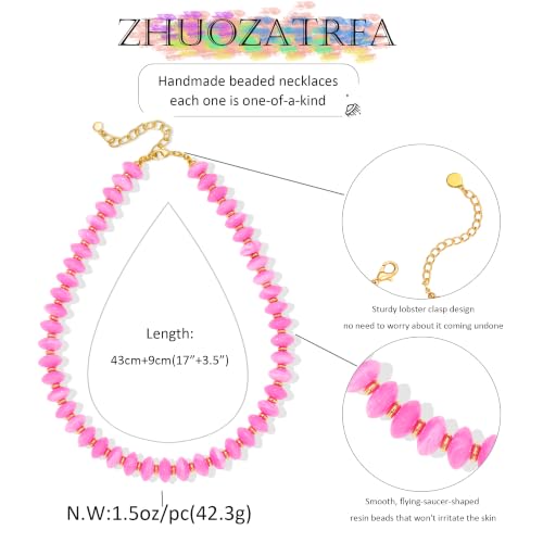 Resin Chunky Beaded Necklace for Women,Vacation Jewelry | Acrylic Beads,Boho Summer Beach Handmade Jewelry,Trendy Bold Statement Beaded Necklace,Birthday Gift for Women - color: Pink