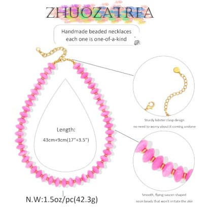 Resin Chunky Beaded Necklace for Women,Vacation Jewelry | Acrylic Beads,Boho Summer Beach Handmade Jewelry,Trendy Bold Statement Beaded Necklace,Birthday Gift for Women - color: Pink