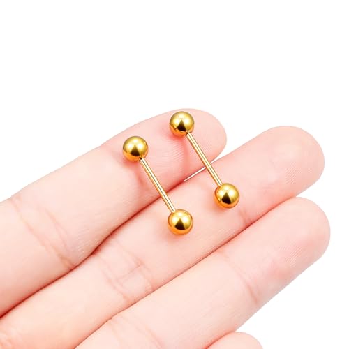 16G 14G Surgical Steel Tongue Rings Nipple Rings Industrial Piercing Jewelry Set Multi Size Straight Barbells 12mm 14mm 16mm 19mm 22mm 28mm 32mm 35mm 38mm 40mm 45mm for Women Men - color: goldtone, size: 16g,bar length 12mm