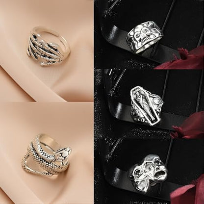 FAXHION 24-60 Pcs Gold Stackable Rings for Women, Knuckle Rings Chunky Gold Ring Set Dainty Stacking Cute Rings, Multiple Sizes Cute Jewelry Set Gift - style: Halloween skeleton