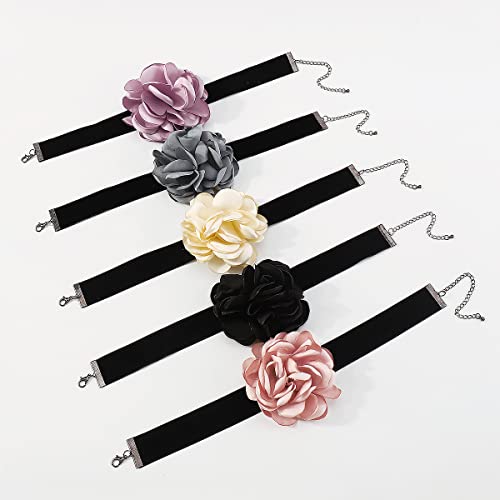 Rose Black Velvet Floral Choker Necklace - Camellia Daisy Rosette - Spring Summer Flower Jewelry - color: White