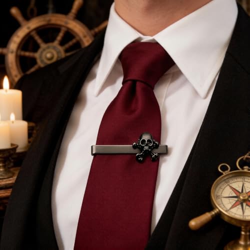 Men's Black Skull and Crossbones Tie Clip, Gothic Pirate Tie Bar, Gothic Fashion Accessory for Business Men, Formal Events, Halloween, Punk Horro, Unique Dark Jewelry Gifts