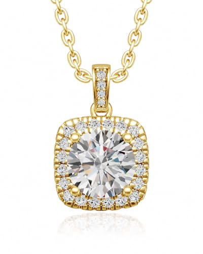 Moissanite Cushion Cut Pendant Necklace for Women - color: Gold, size: 2ct, style: Cushion Cut
