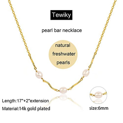 Tewiky Pendant Necklace for Women 14k Gold Plated Chain Choker Necklaces | Dainty Necklaces,Aesthetic Simple Necklace,Jewelry Gifts for Women - color: pearl bar choker gold