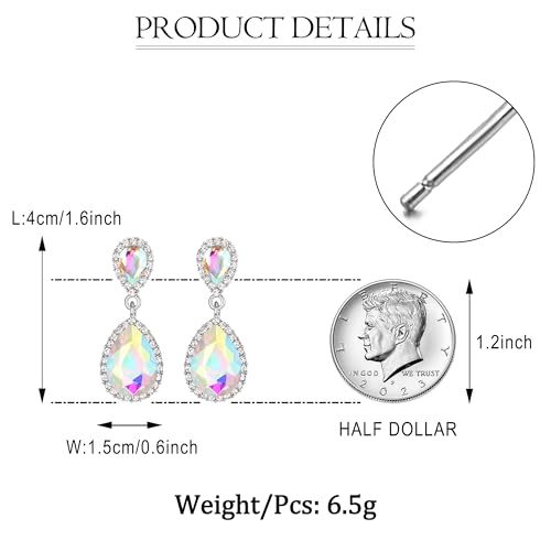 EVER FAITH Women's Austrian Crystal Wedding Tear Drop Dangle Earrings | Bridal Prom Jewelry for Bride Bridesmaid - color: Iridescent AB Silver-Plated-Base