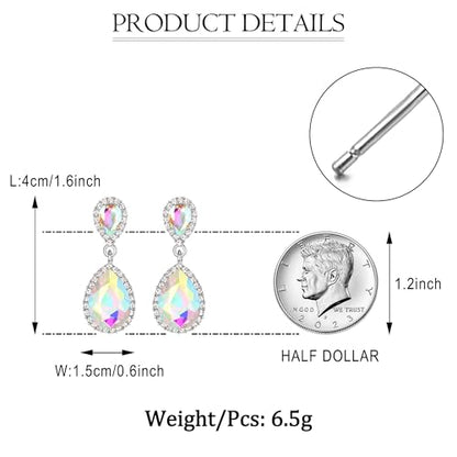 EVER FAITH Women's Austrian Crystal Wedding Tear Drop Dangle Earrings | Bridal Prom Jewelry for Bride Bridesmaid - color: Iridescent AB Silver-Plated-Base