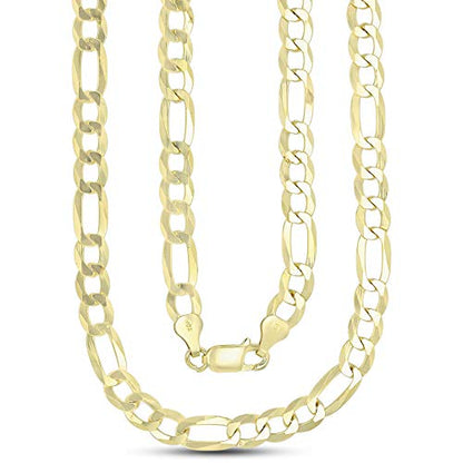 14K Gold or Rhodium Plated Silver Figaro Chain For Men | 1mm-13mm Thick | Solid 925 Figaro Italian Necklaces For Men - style: 6.60MM- Yellow