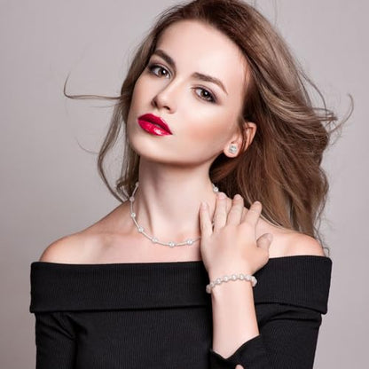 Glenmal Pearl Rhinestone Jewelry Set for Women Pearl Necklace Bracelet Earrings for Wedding Halloween Bridal Shower Tea Party - style: Cute Style