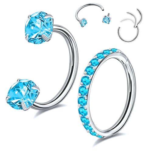 ONESING Horseshoe Nose Ring and Nose Hoop 16G Stainless Steel Hoop Nose Rings for Women Men Horseshoe Nose Piercings Jewelry for Septum Daith Tragus Helix Rook Eyebrow Lip Piercing Inner 6mm/7mm/8mm - color: blue, size: 7mm