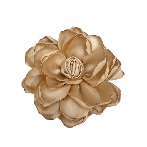 Dainty Fabric Rose Flower Large Brooch Lapel Pins Flower Brooches Pin Classic for Wedding Party Dance Banquet for Women Dress Suit Clothes Accessories Jewelry 100mm - color: Khaki