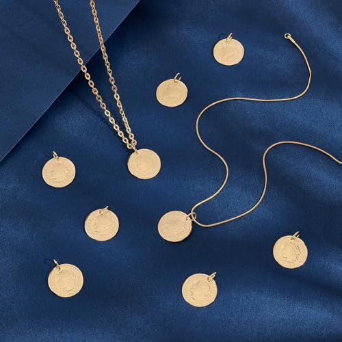 UNICRAFTALE 12pcs Stainless Steel Coin Pendant Republique Francaise 1808 Metal Pendant Flat Round Charms Coin Dangle Medallion Charm for DIY Jewelry Making - color: Golden