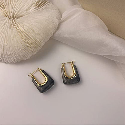Chunky Clear Retro U Shaped Hoop Minimalist Square Resin Huggie Earrings for Women - color: Black